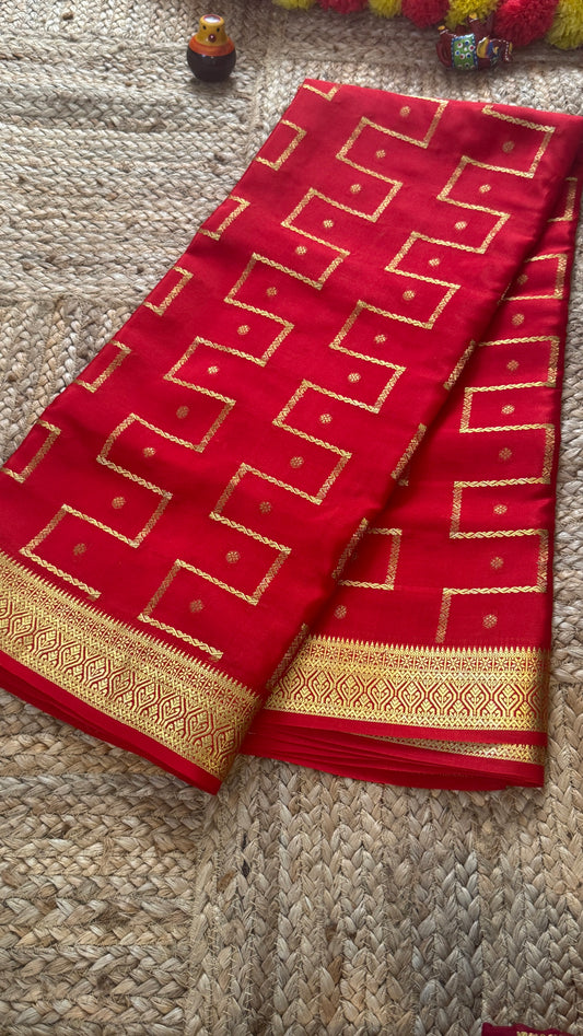 Pure Mysore Silk | Bespoke - Step Red Saree - Mysuru - 05