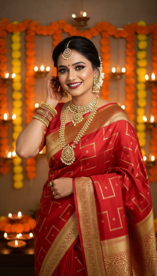 Pure Mysore Silk | Bespoke - Step Red Saree - Mysuru - 05