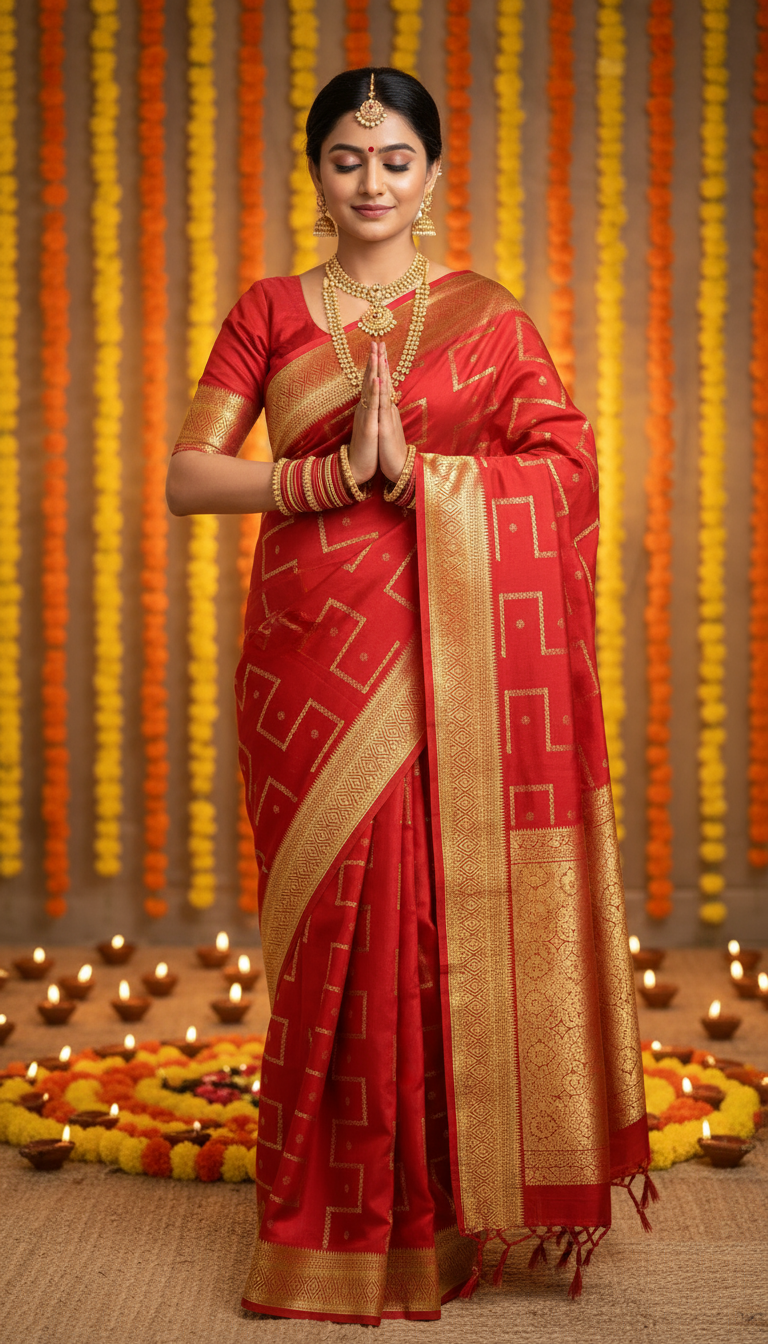 Pure Mysore Silk | Bespoke - Step Red Saree - Mysuru - 05
