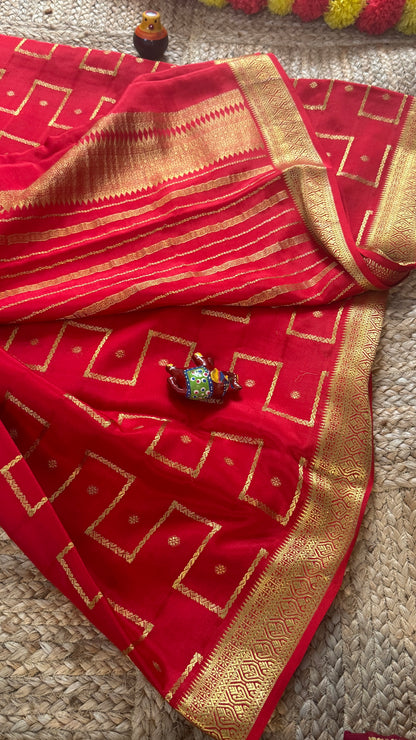 Pure Mysore Silk | Bespoke - Step Red Saree - Mysuru - 05