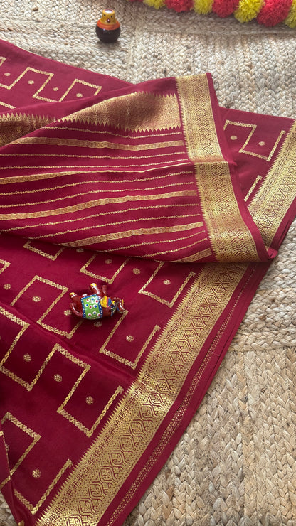 Pure Mysore Silk | Bespoke - Step Maroon Saree - Mysuru - 05