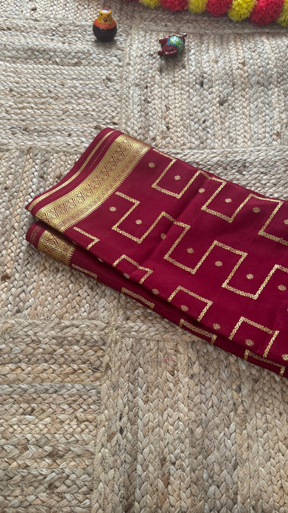 Pure Mysore Silk | Bespoke - Step Maroon Saree - Mysuru - 05