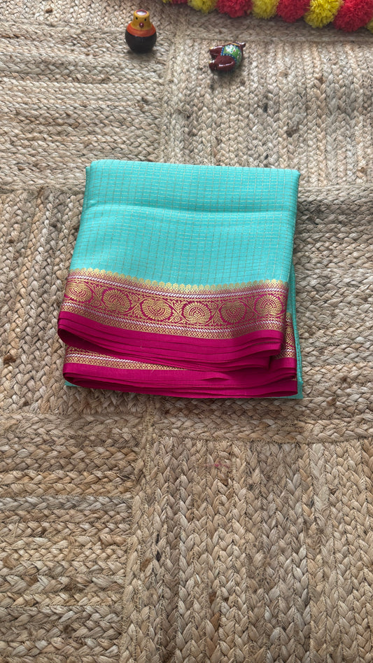 Pure Mysore Silk | Bespoke - Body Checks Blue and Pink - Mysuru - 05