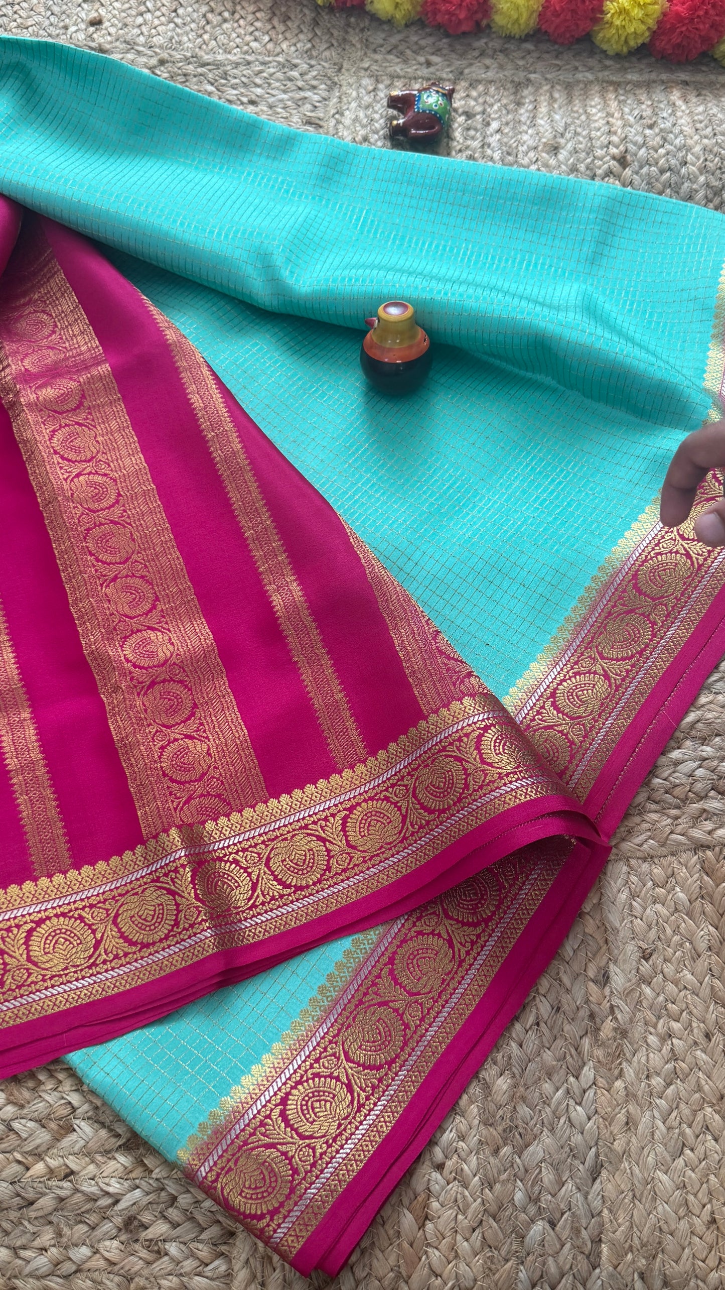 Pure Mysore Silk | Bespoke - Body Checks Blue and Pink - Mysuru - 05