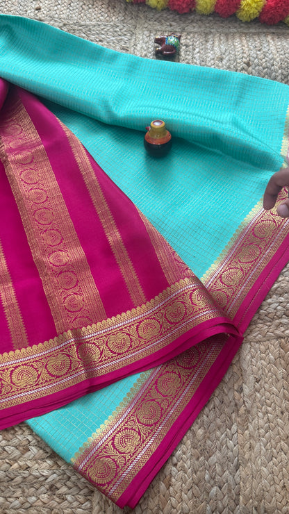 Pure Mysore Silk | Bespoke - Body Checks Blue and Pink - Mysuru - 05