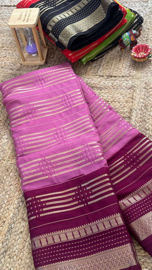 Semi Silk Saree in 2D - Mauve and Maroon