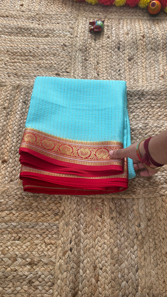 Pure Mysore Silk | Bespoke - Body Checks Blue and Red - Mysuru - 05