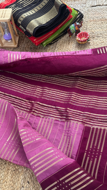 Semi Silk Saree in 2D - Mauve and Maroon