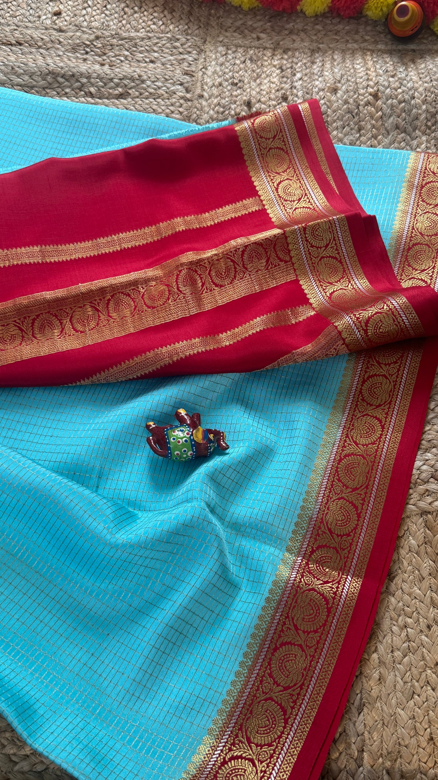 Pure Mysore Silk | Bespoke - Body Checks Blue and Red - Mysuru - 05