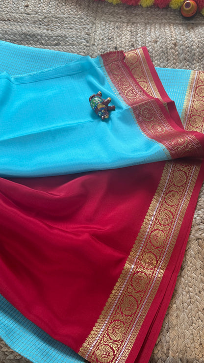 Pure Mysore Silk | Bespoke - Body Checks Blue and Red - Mysuru - 05