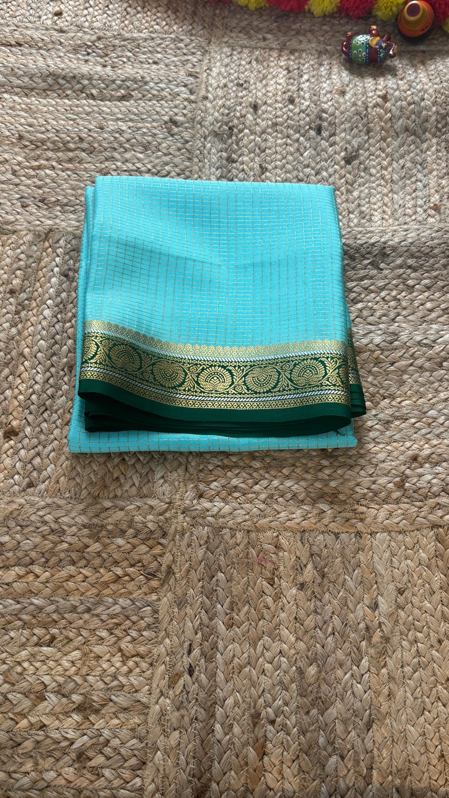 Pure Mysore Silk | Bespoke - Body Checks Blue and Green - Mysuru - 05