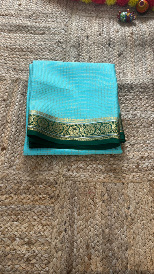 Pure Mysore Silk | Bespoke - Body Checks Blue and Green - Mysuru - 05