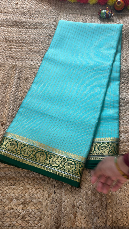 Pure Mysore Silk | Bespoke - Body Checks Blue and Green - Mysuru - 05
