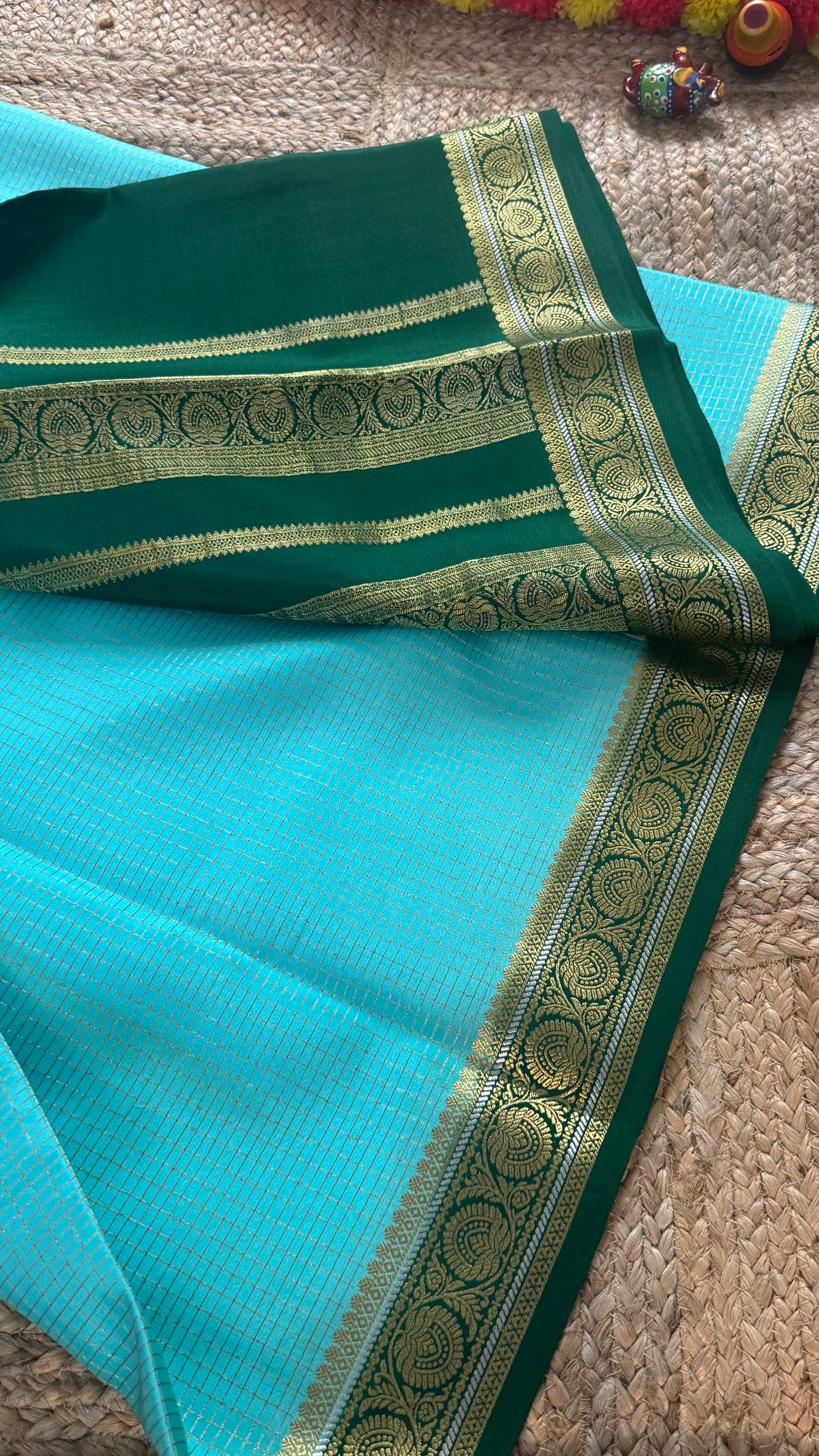 Pure Mysore Silk | Bespoke - Body Checks Blue and Green - Mysuru - 05