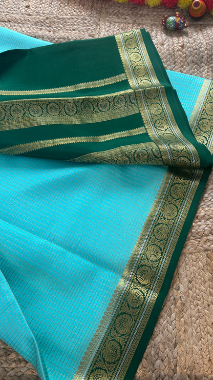 Pure Mysore Silk | Bespoke - Body Checks Blue and Green - Mysuru - 05
