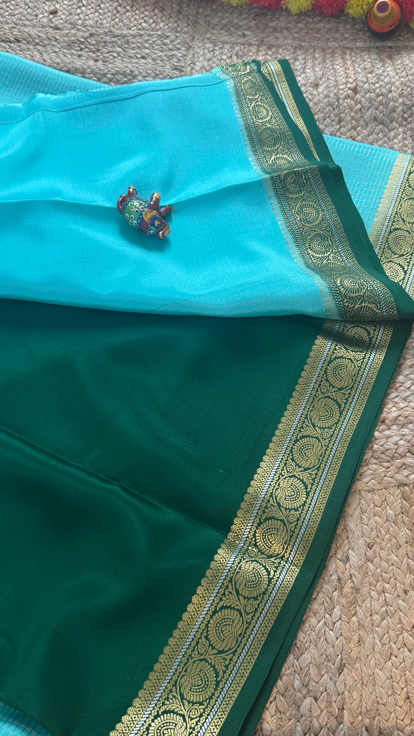 Pure Mysore Silk | Bespoke - Body Checks Blue and Green - Mysuru - 05
