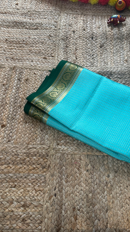 Pure Mysore Silk | Bespoke - Body Checks Blue and Green - Mysuru - 05