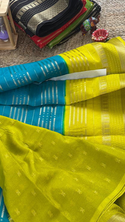 Semi Silk Saree in 2D - Yellow and Blue