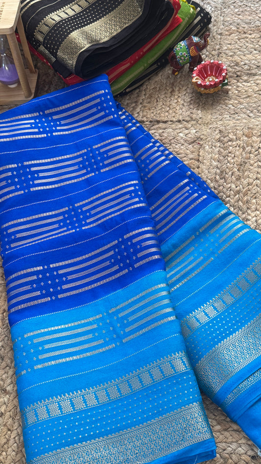 Semi Silk Saree in 2D - Blue and Royal Blue
