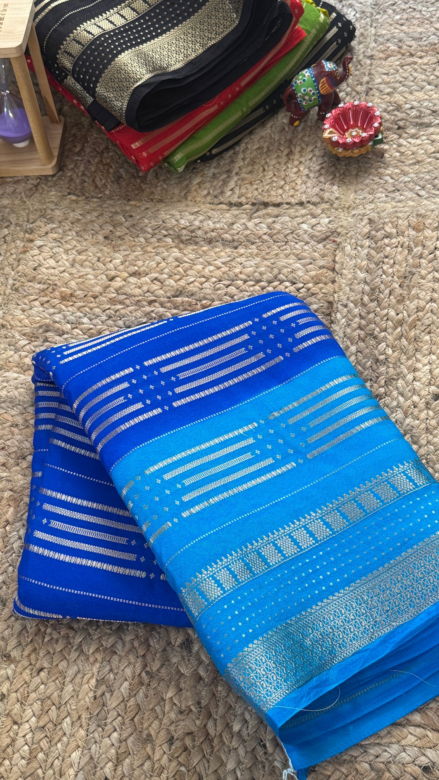 Semi Silk Saree in 2D - Blue and Royal Blue