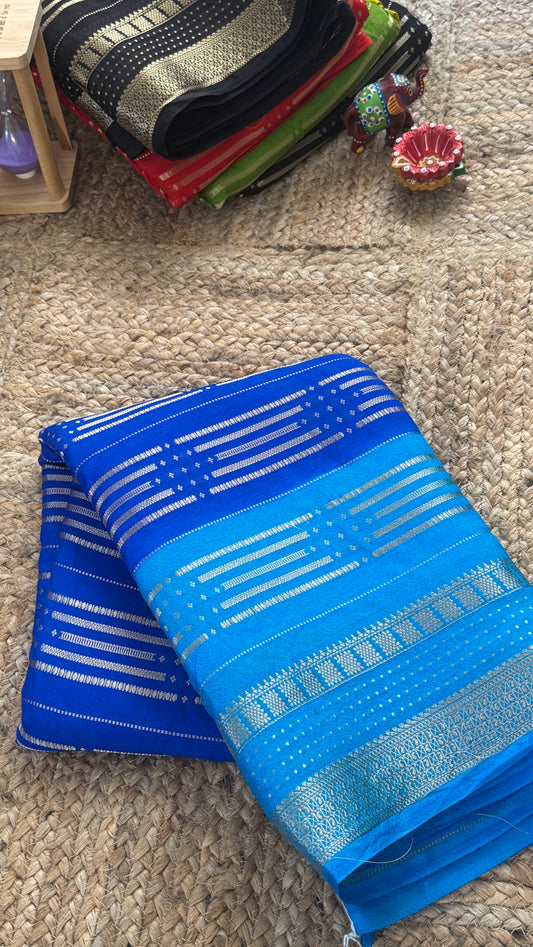 Semi Silk Saree in 2D - Blue and Royal Blue