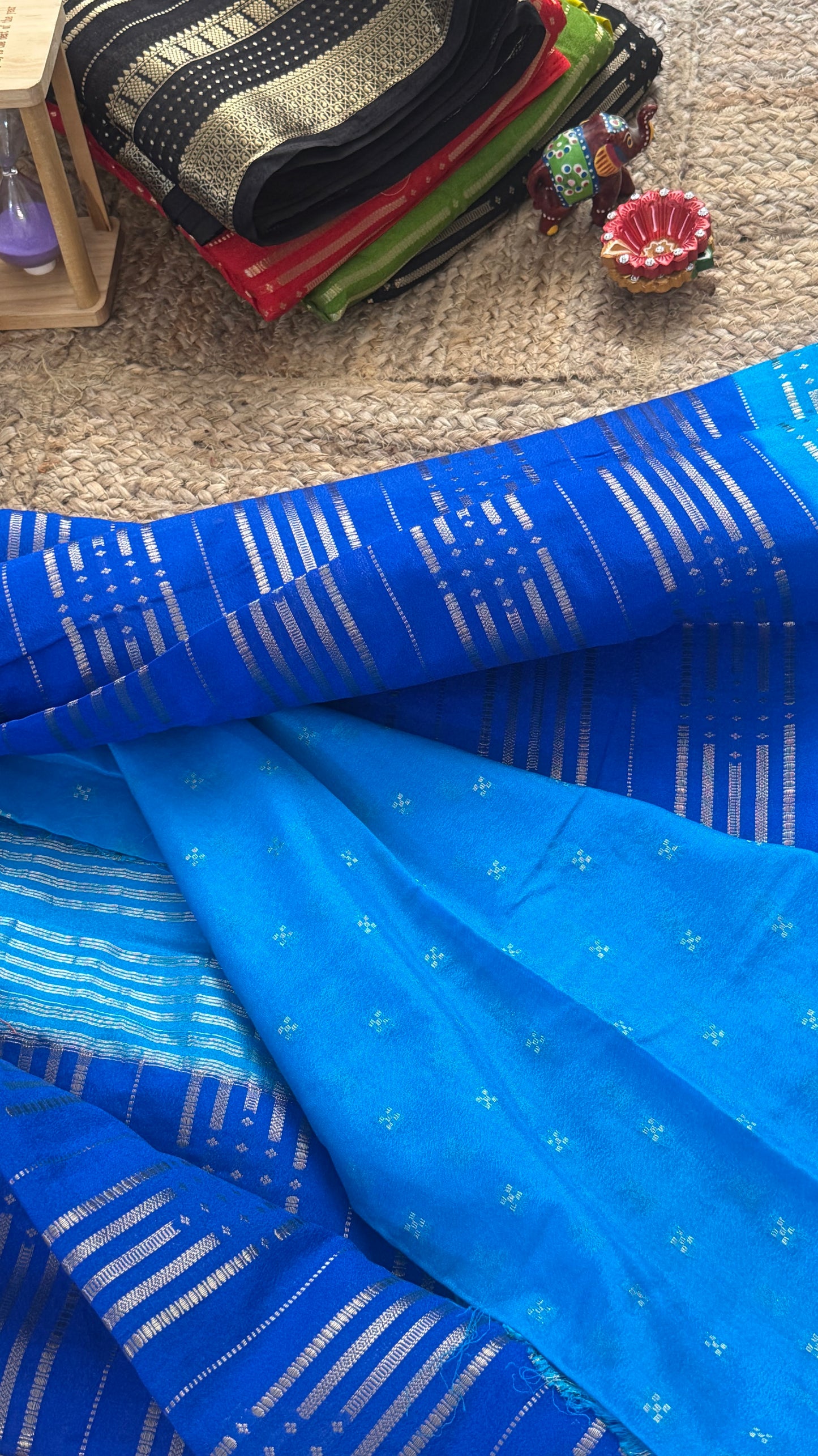 Semi Silk Saree in 2D - Blue and Royal Blue