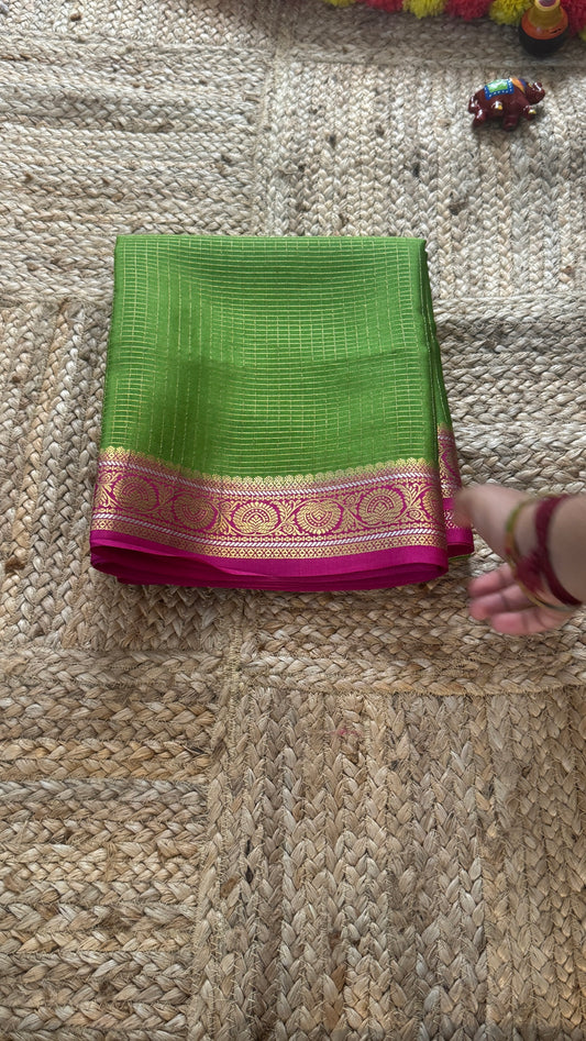 Pure Mysore Silk | Bespoke - Body Checks Green and Pink - Mysuru - 05