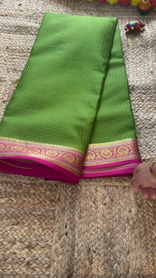 Pure Mysore Silk | Bespoke - Body Checks Green and Pink - Mysuru - 05