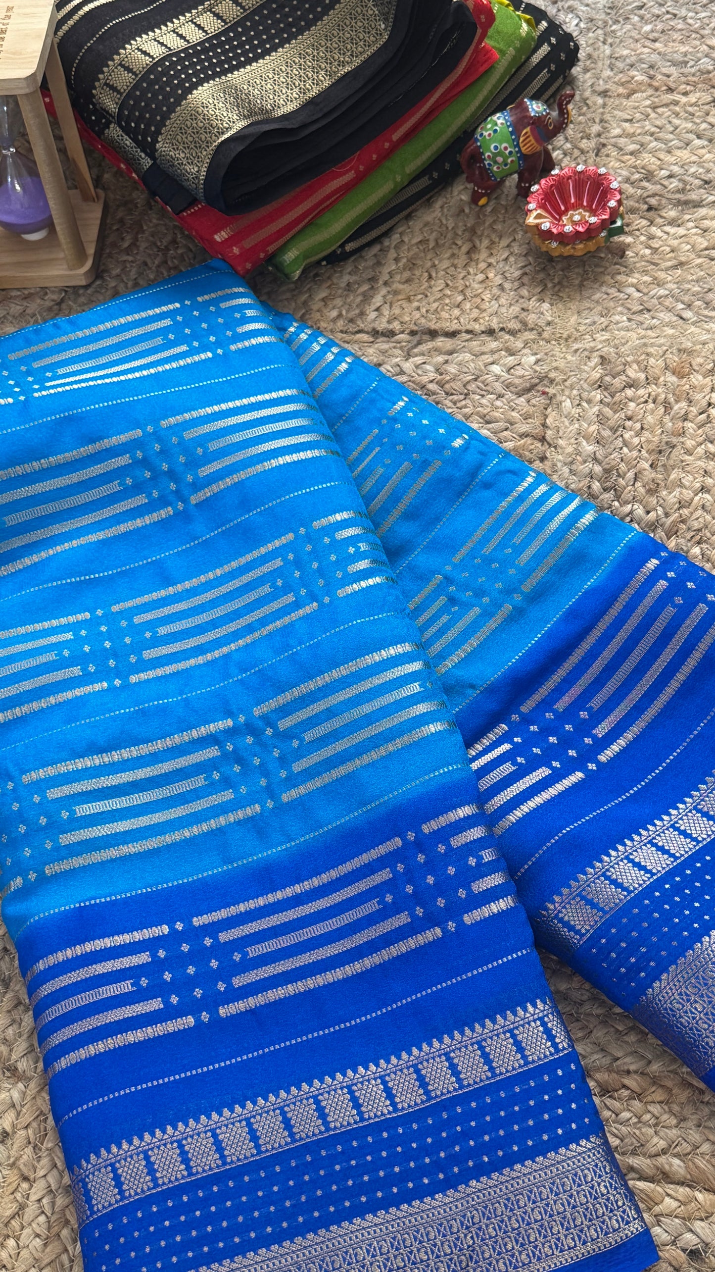 Semi Silk Saree in 2D - Blue and Royal Blue