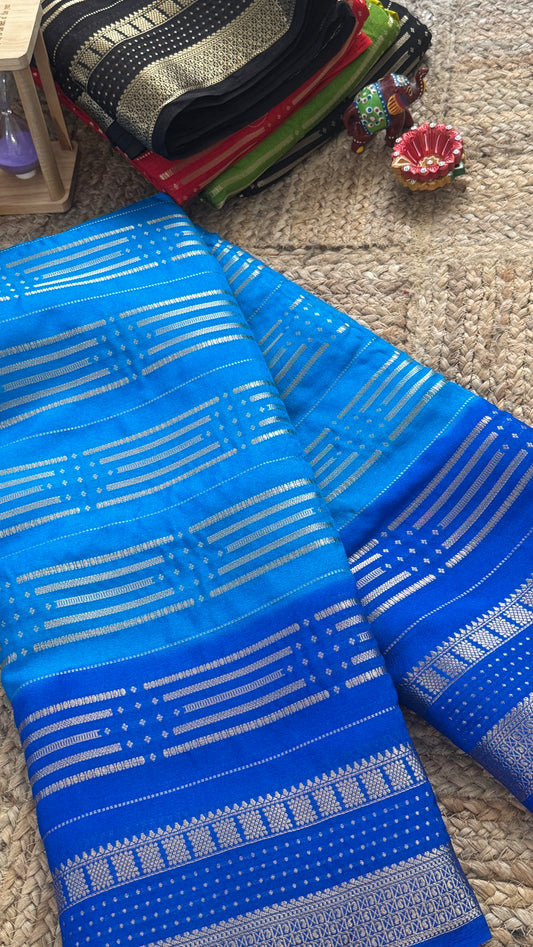 Semi Silk Saree in 2D - Blue and Royal Blue