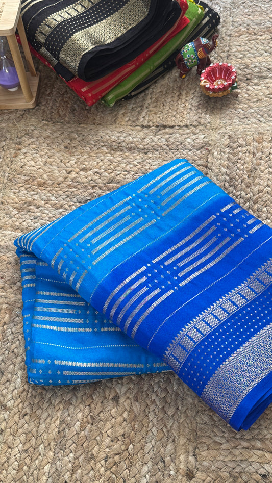 Semi Silk Saree in 2D - Blue and Royal Blue