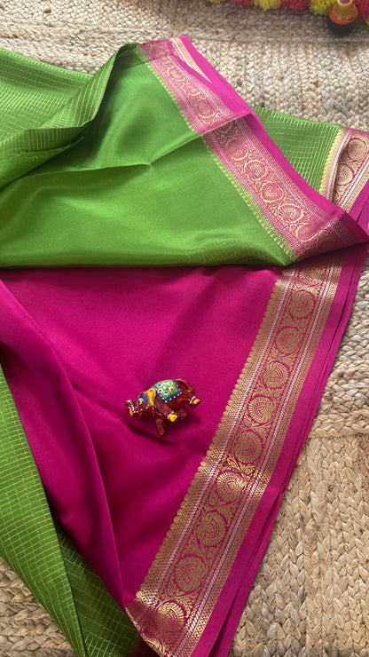 Pure Mysore Silk | Bespoke - Body Checks Green and Pink - Mysuru - 05
