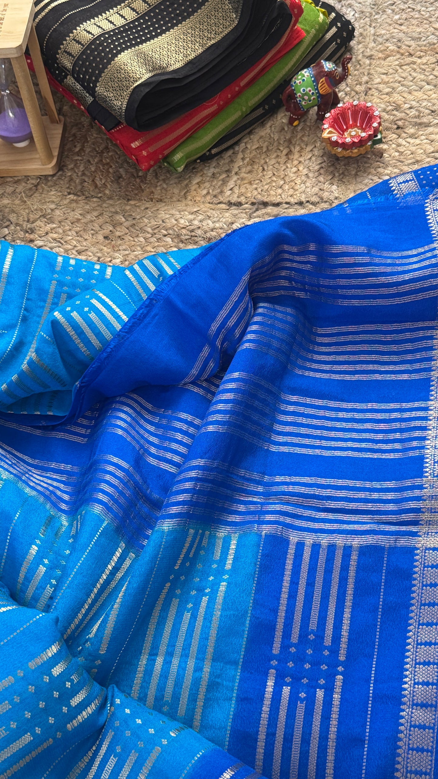 Semi Silk Saree in 2D - Blue and Royal Blue