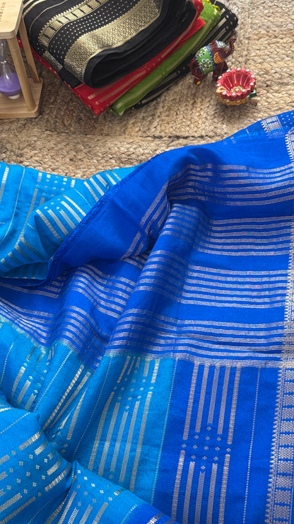 Semi Silk Saree in 2D - Blue and Royal Blue