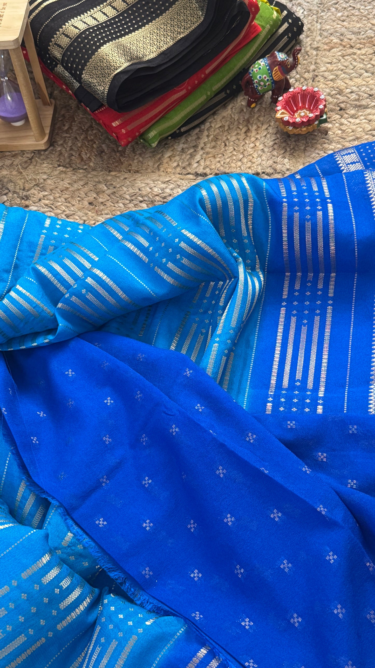 Semi Silk Saree in 2D - Blue and Royal Blue
