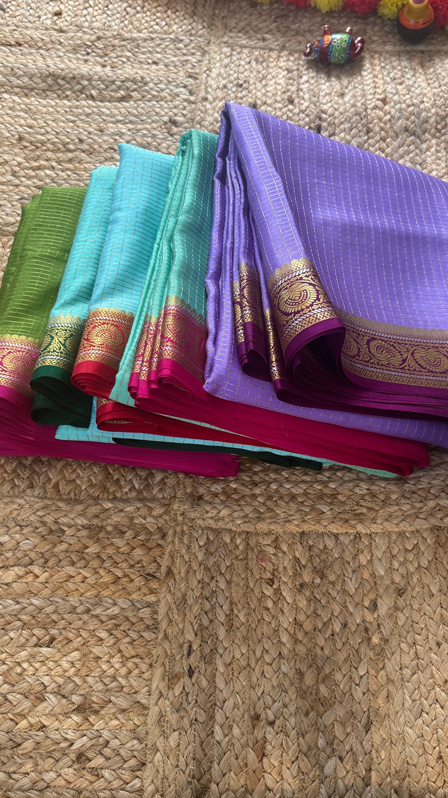 Pure Mysore Silk | Bespoke - Body Checks Green and Pink - Mysuru - 05