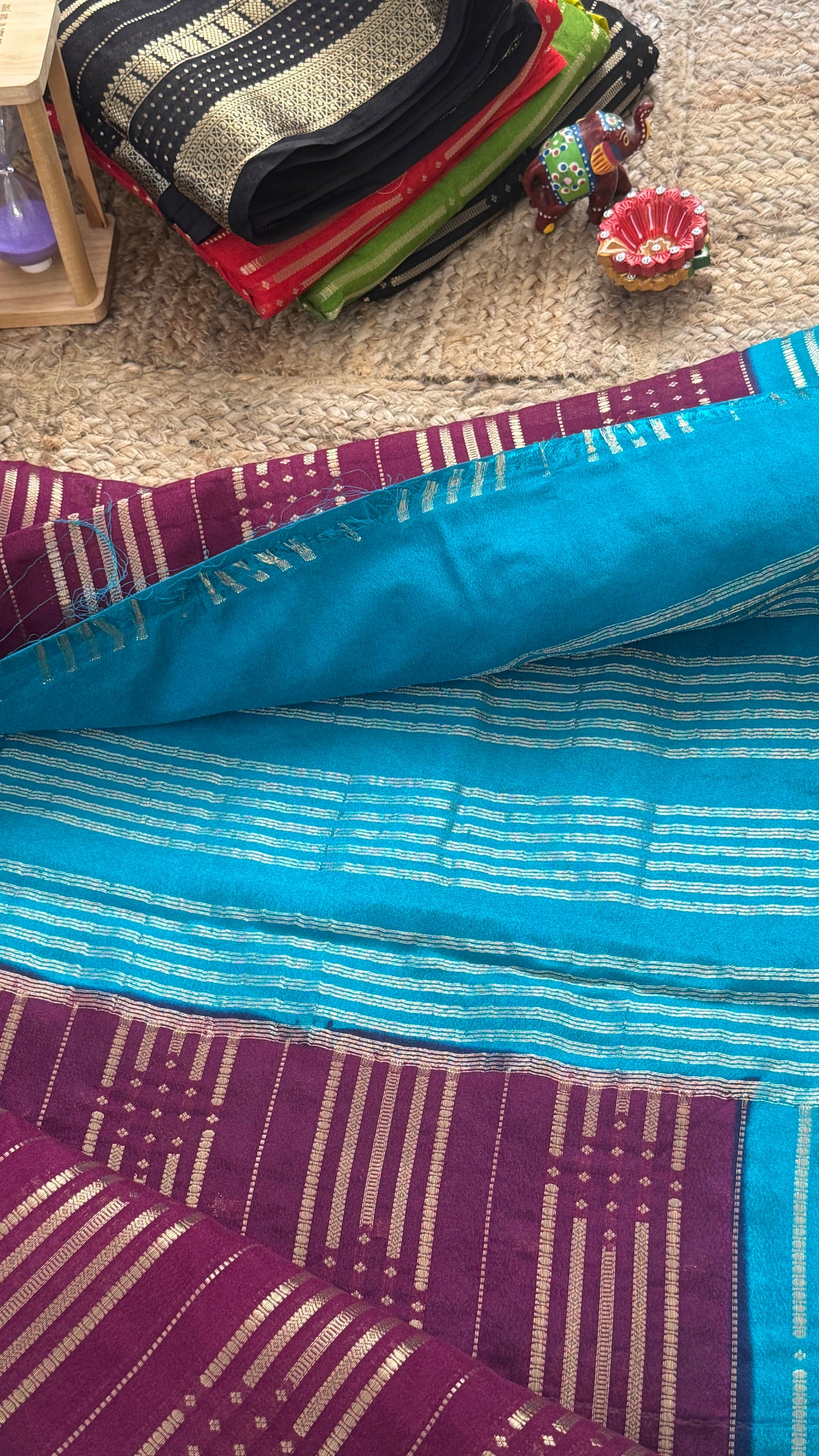 Semi Silk Saree in 2D - Maroon and Blue