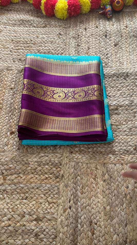 Pure Mysore Silk | Bespoke - Gap Weft Blue n Purple - Mysuru - 05