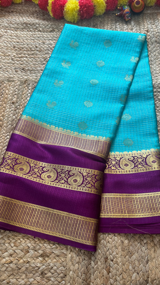 Pure Mysore Silk | Bespoke - Gap Weft Blue n Purple - Mysuru - 05