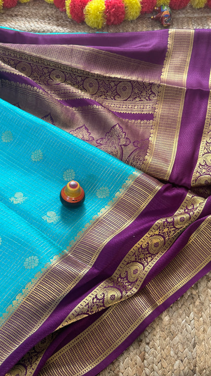 Pure Mysore Silk | Bespoke - Gap Weft Blue n Purple - Mysuru - 05