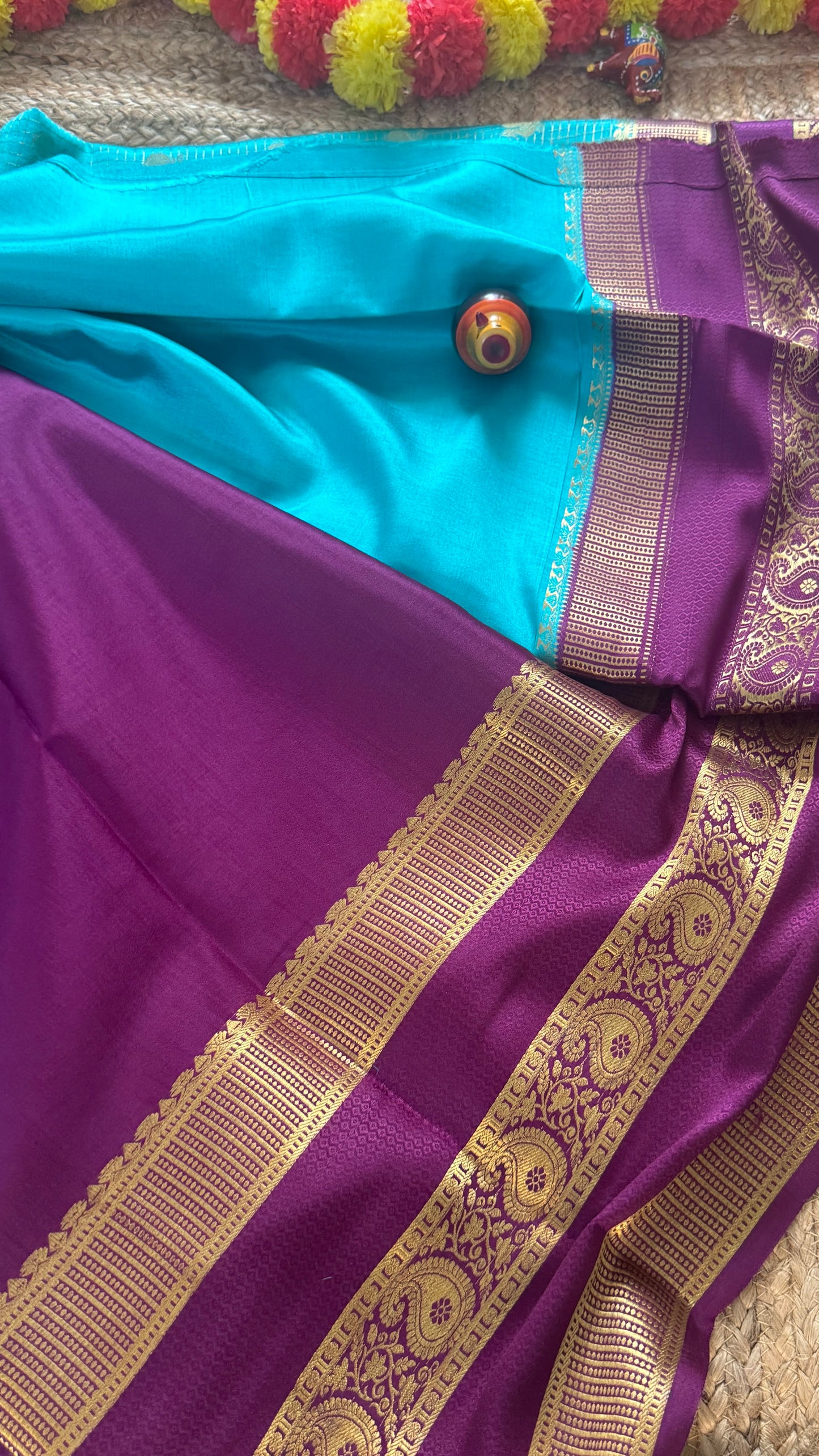 Pure Mysore Silk | Bespoke - Gap Weft Blue n Purple - Mysuru - 05