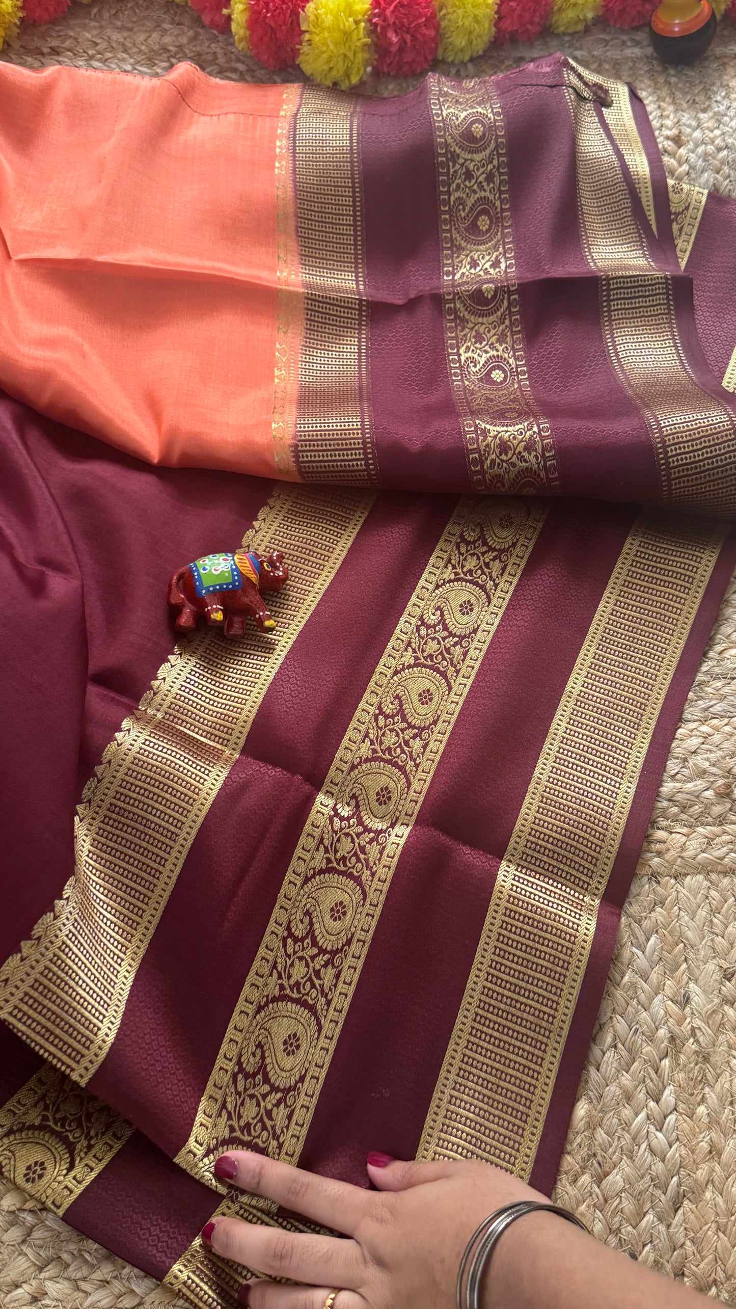 Pure Mysore Silk | Bespoke - Gap Weft Peach n Brown - Mysuru - 05
