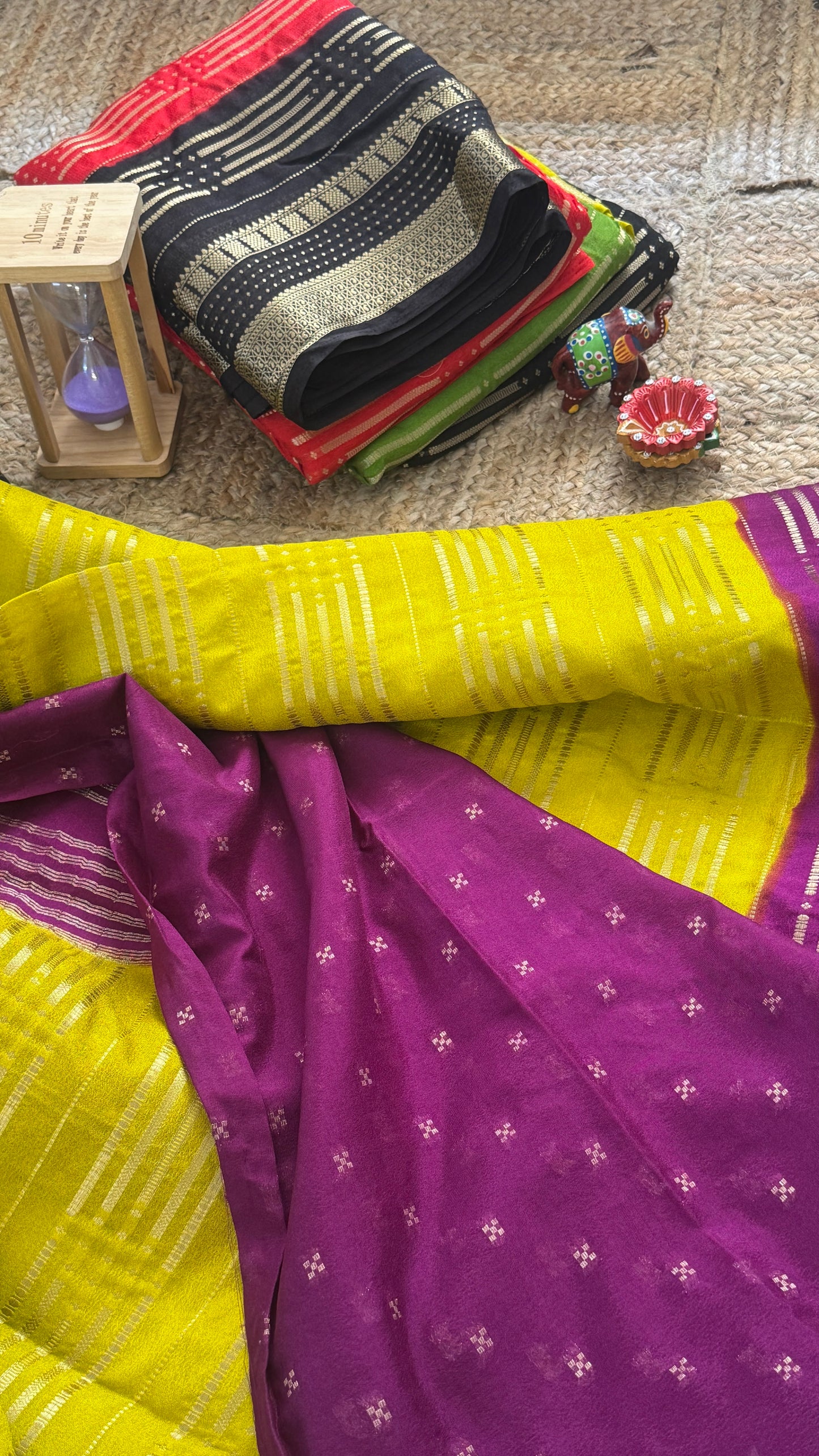 Semi Silk Saree in 2D - Yellow and Purple