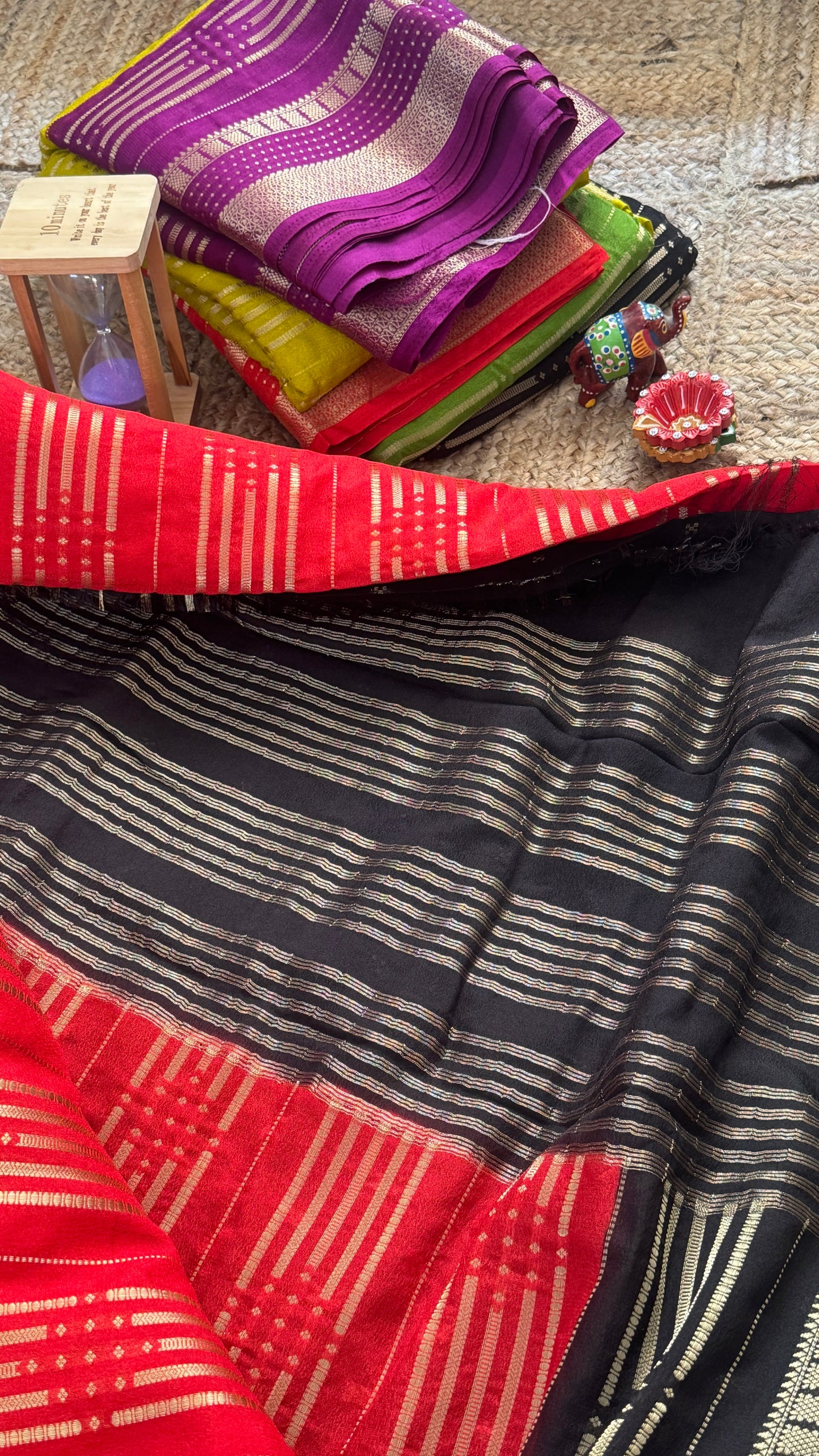 Semi Silk Saree in 2D - Red and Black