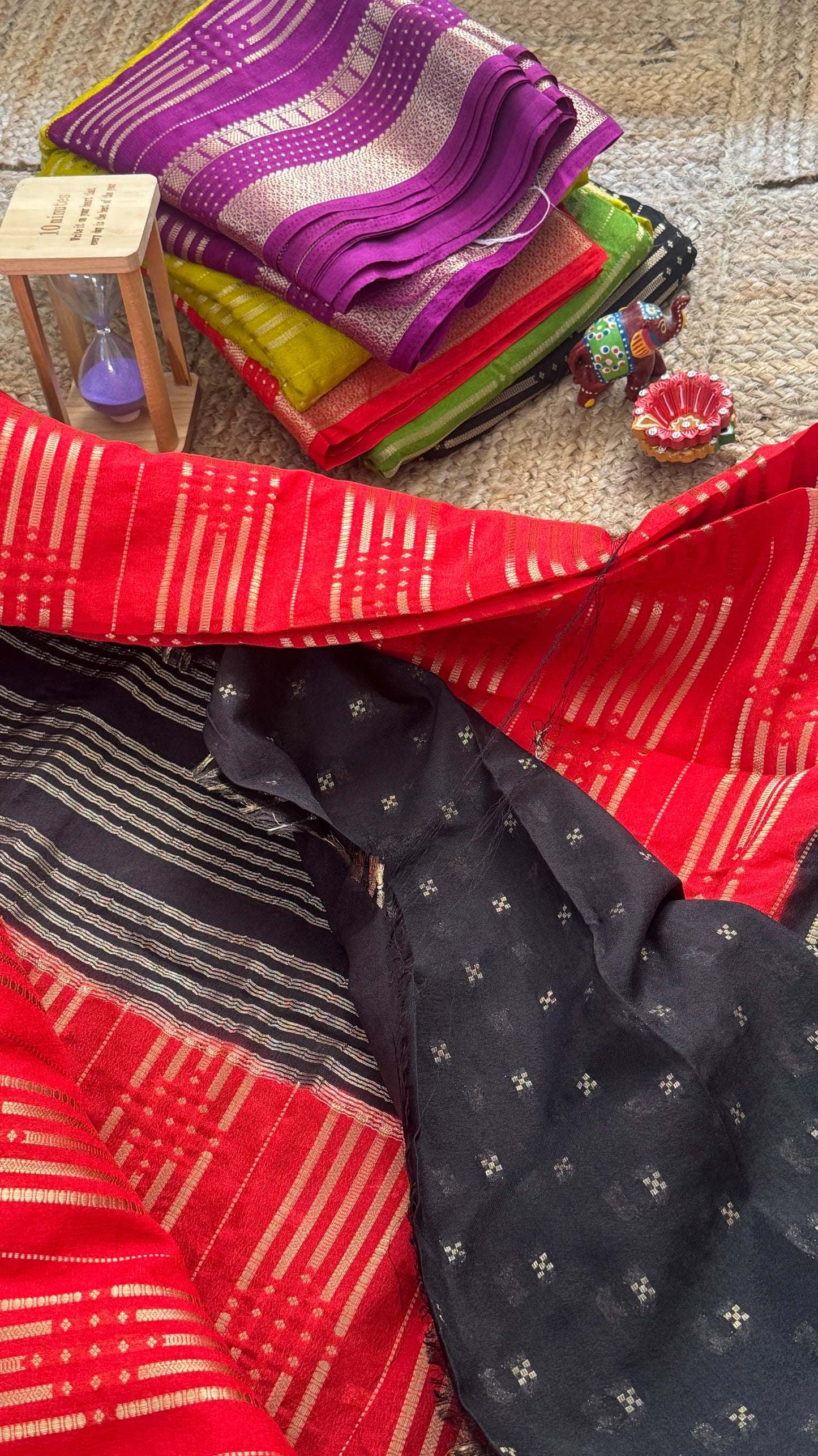 Semi Silk Saree in 2D - Red and Black