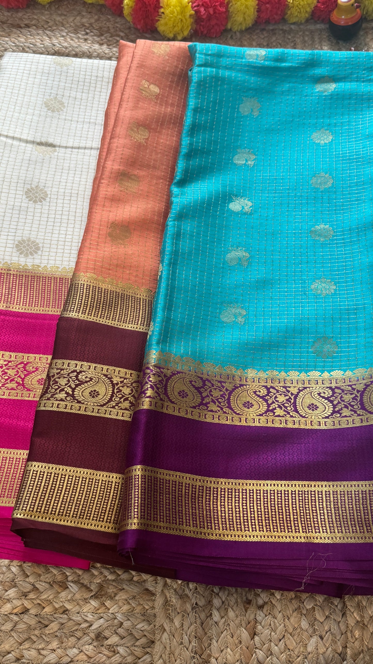 Pure Mysore Silk | Bespoke - Gap Weft White n Pink - Mysuru - 05