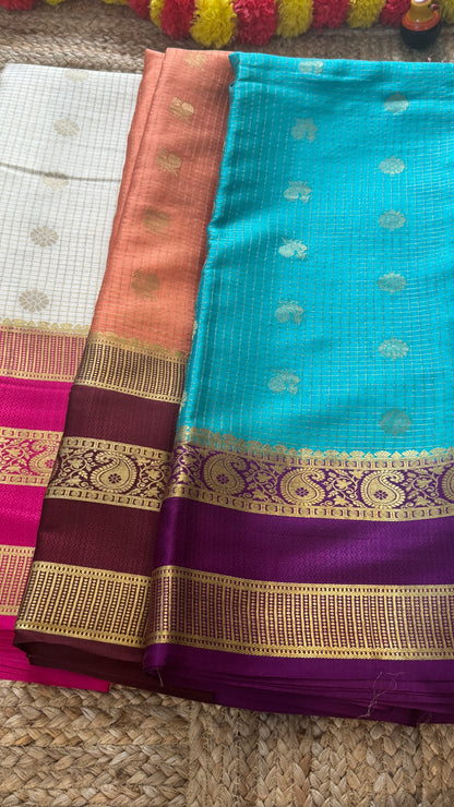 Pure Mysore Silk | Bespoke - Gap Weft White n Pink - Mysuru - 05