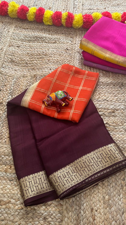 Pure Mysore Silk | Bespoke - Centre Checks Orange n Brown - Mysuru - 05