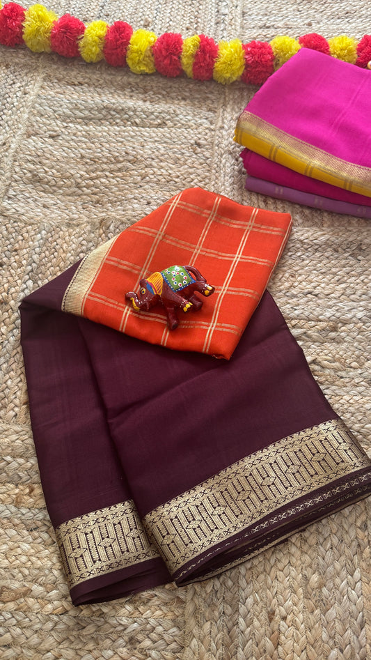 Pure Mysore Silk | Bespoke - Centre Checks Orange n Brown - Mysuru - 05