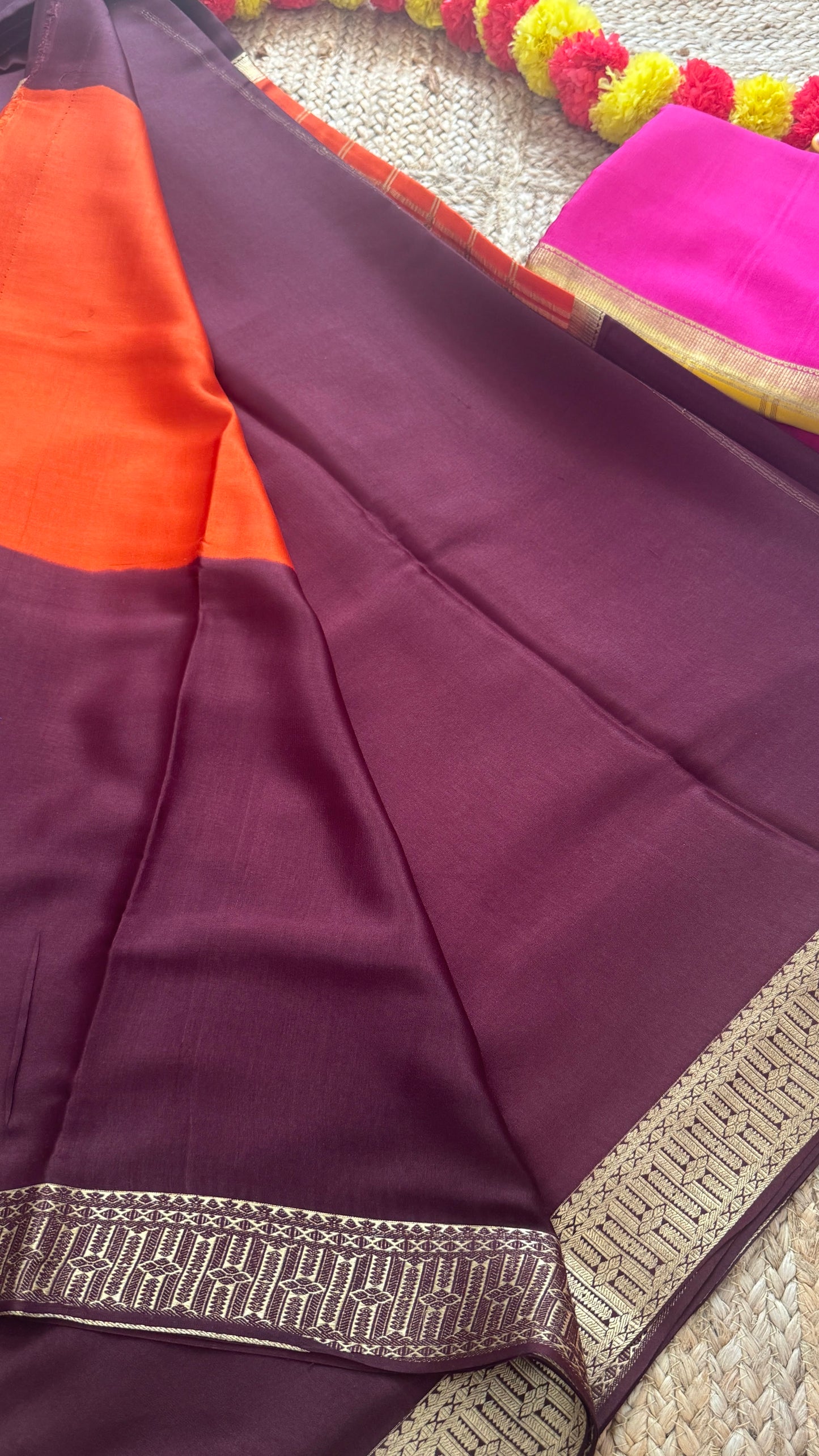 Pure Mysore Silk | Bespoke - Centre Checks Orange n Brown - Mysuru - 05